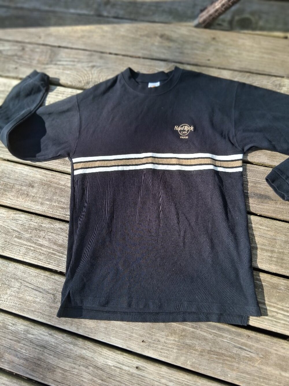 Hard Rock Cafe Paris Henley style Mens Large Black  Pullover 100%  cotton